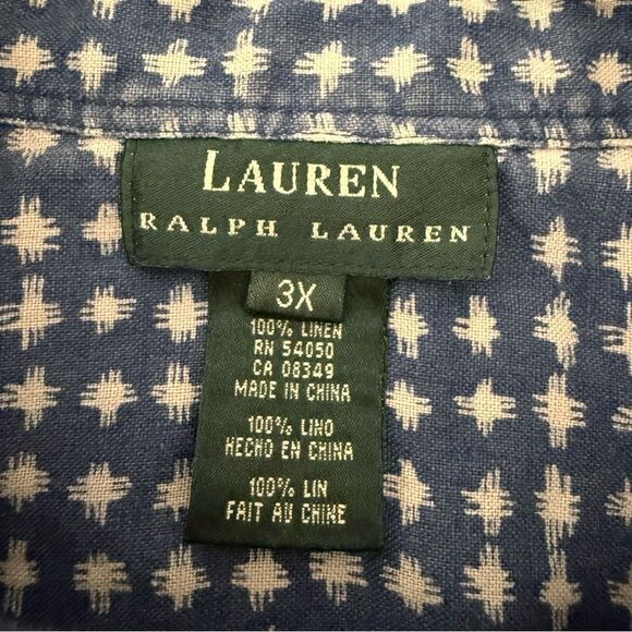 Lauren Ralph Lauren Top Sz 3X Blue Linen Sleeveless Button Up Tie Front Western - Picture 6 of 9